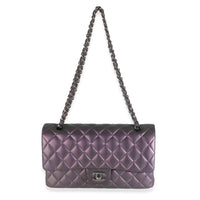Purple Quilted Iridescent Lambskin Medium Classic Double Flap Bag