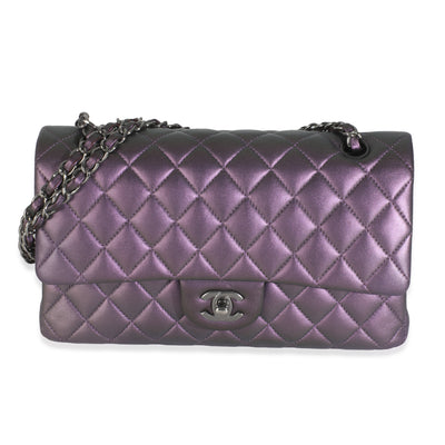 Purple Quilted Iridescent Lambskin Medium Classic Double Flap Bag