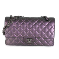 Purple Quilted Iridescent Lambskin Medium Classic Double Flap Bag