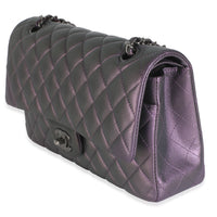 Purple Quilted Iridescent Lambskin Medium Classic Double Flap Bag