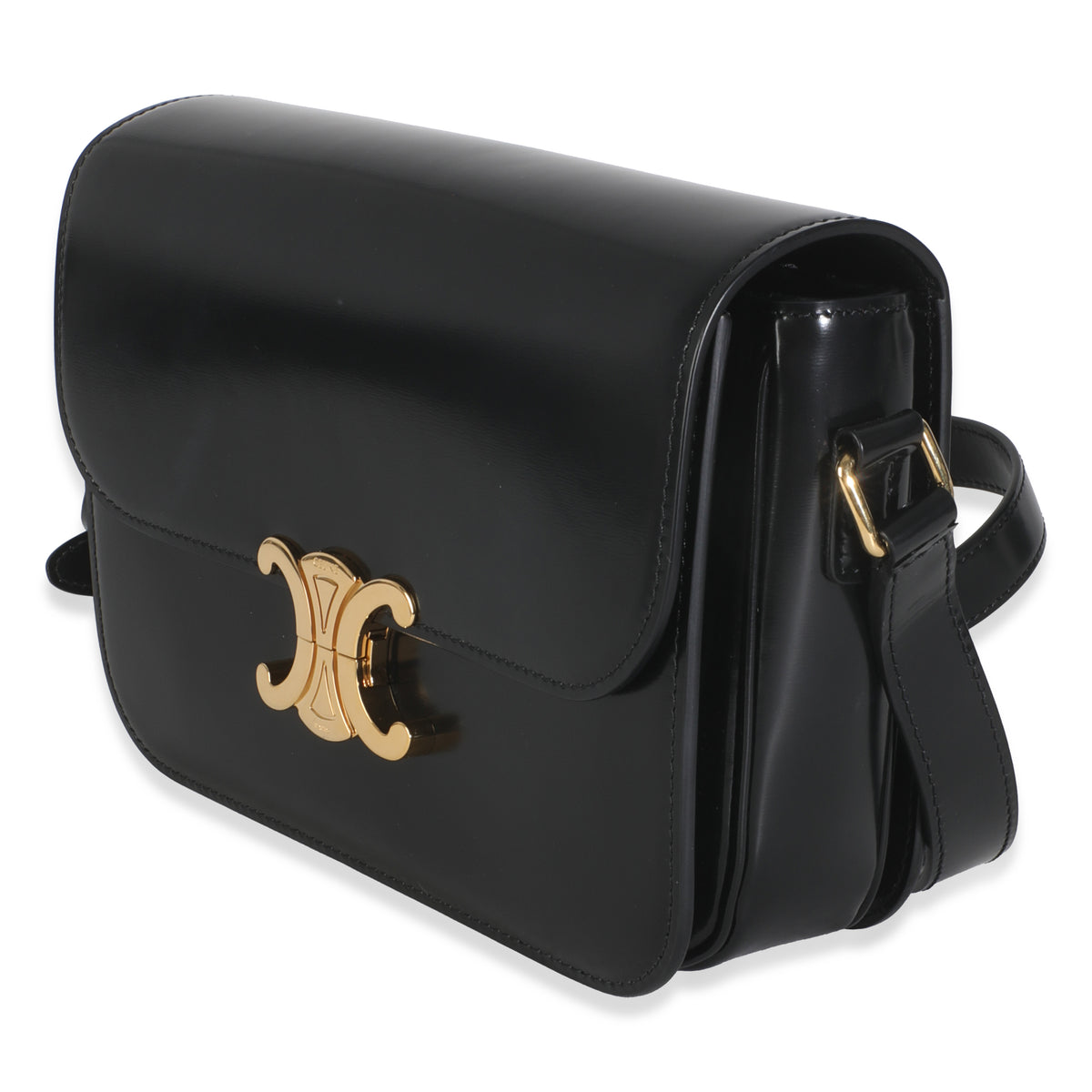 Black Shiny Calfskin Medium Triomphe Bag