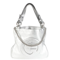 Gucci Silver Metallic Sakai Diagonal Stitched Calfskin Small Blondie Tote Handbag ad1