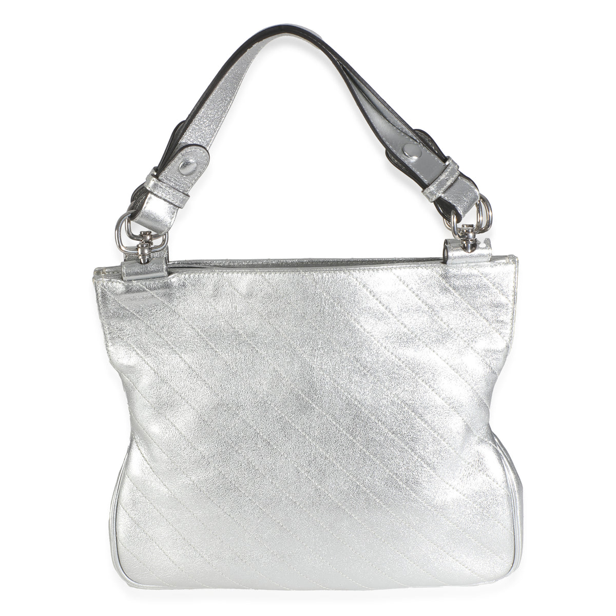 Gucci Silver Metallic Sakai Diagonal Stitched Calfskin Small Blondie Tote Handbag bv