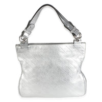 Gucci Silver Metallic Sakai Diagonal Stitched Calfskin Small Blondie Tote Handbag bv