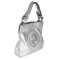 Gucci Silver Metallic Sakai Diagonal Stitched Calfskin Small Blondie Tote Handbag pv