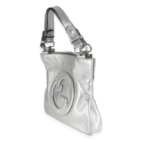 Gucci Silver Metallic Sakai Diagonal Stitched Calfskin Small Blondie Tote Handbag sv