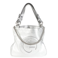 Silver Metallic Sakai Diagonal Stitched Calfskin Small Blondie Tote