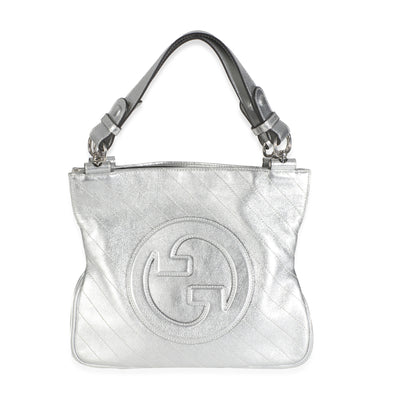 Silver Metallic Sakai Diagonal Stitched Calfskin Small Blondie Tote