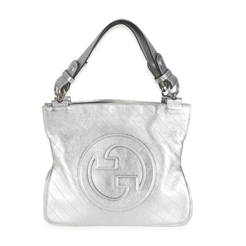 Silver Metallic Sakai Diagonal Stitched Calfskin Small Blondie Tote