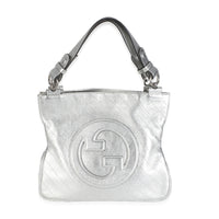 Silver Metallic Sakai Diagonal Stitched Calfskin Small Blondie Tote