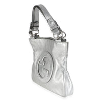 Silver Metallic Sakai Diagonal Stitched Calfskin Small Blondie Tote