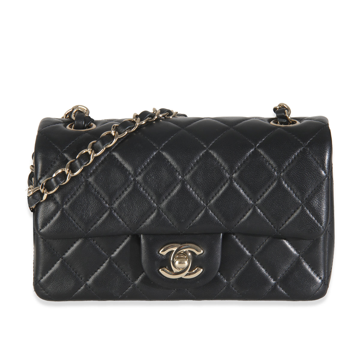 Black Quilted Lambskin Mini Rectangular Flap Bag