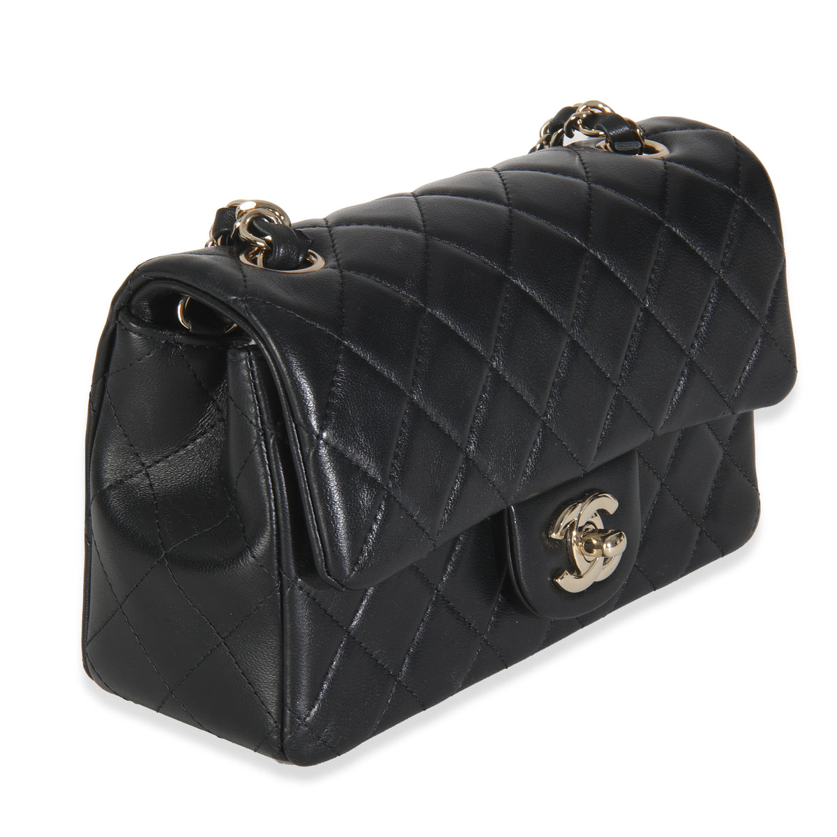 Black Quilted Lambskin Mini Rectangular Flap Bag