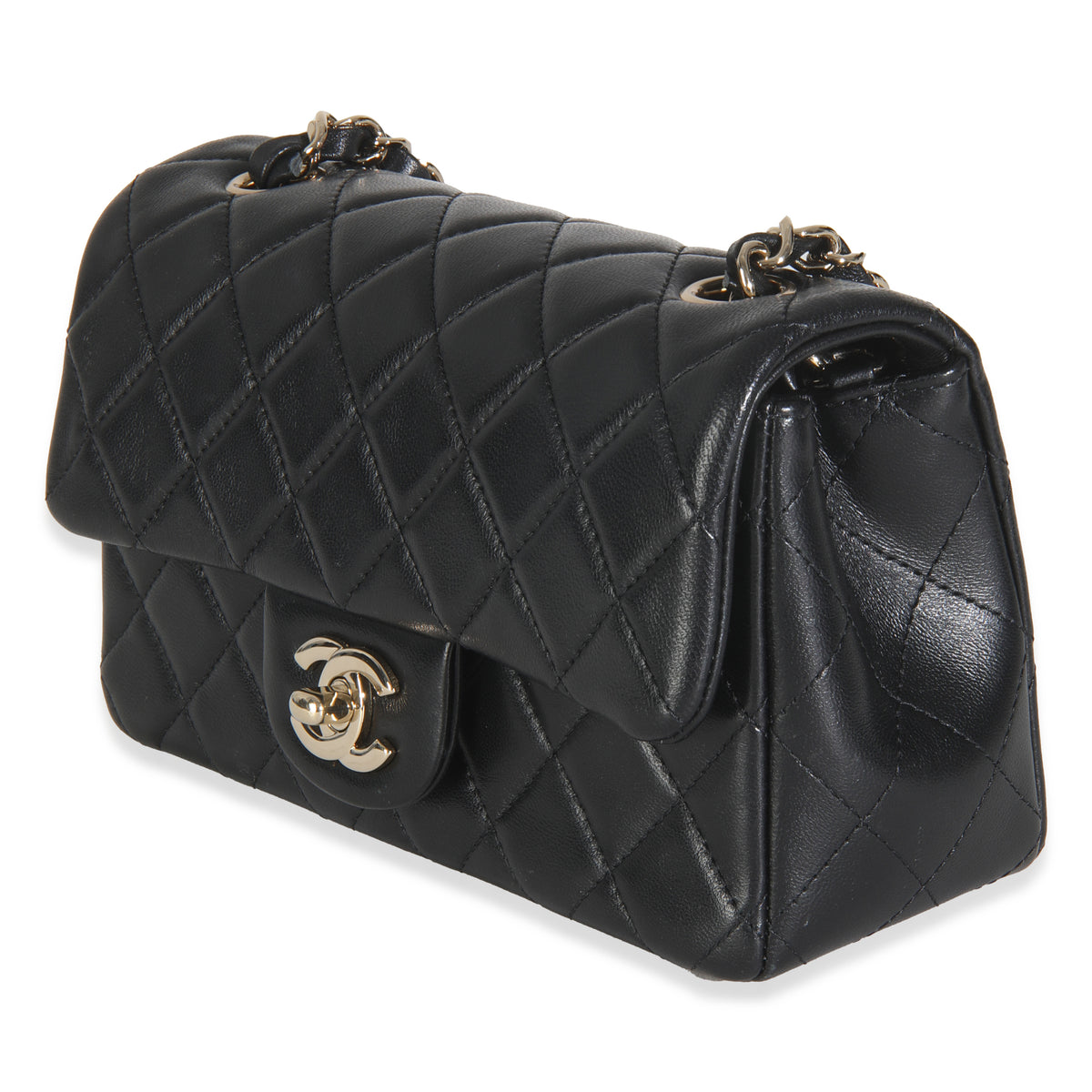 Black Quilted Lambskin Mini Rectangular Flap Bag