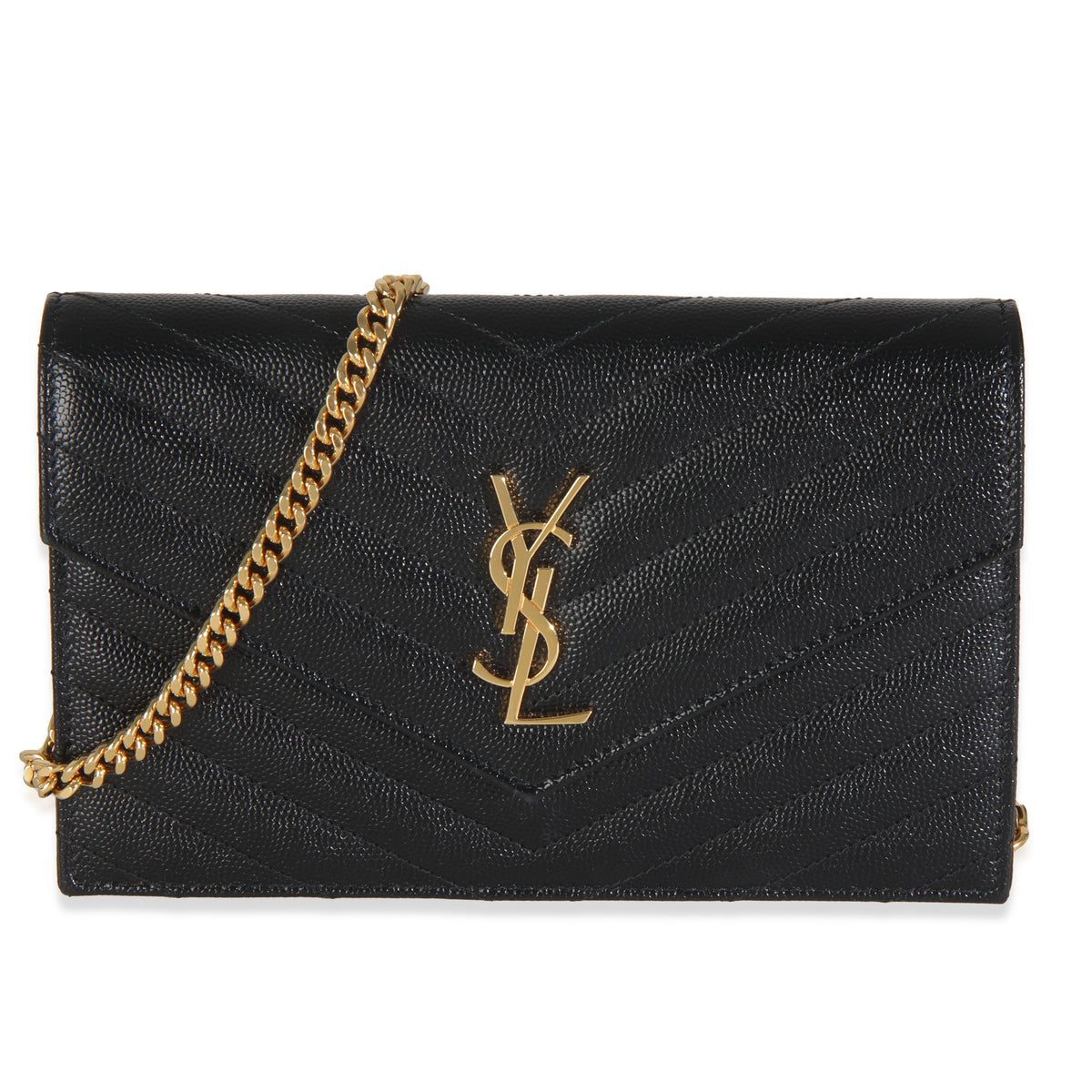 Black Grain De Poudre Cassandre Envelope Chain Wallet
