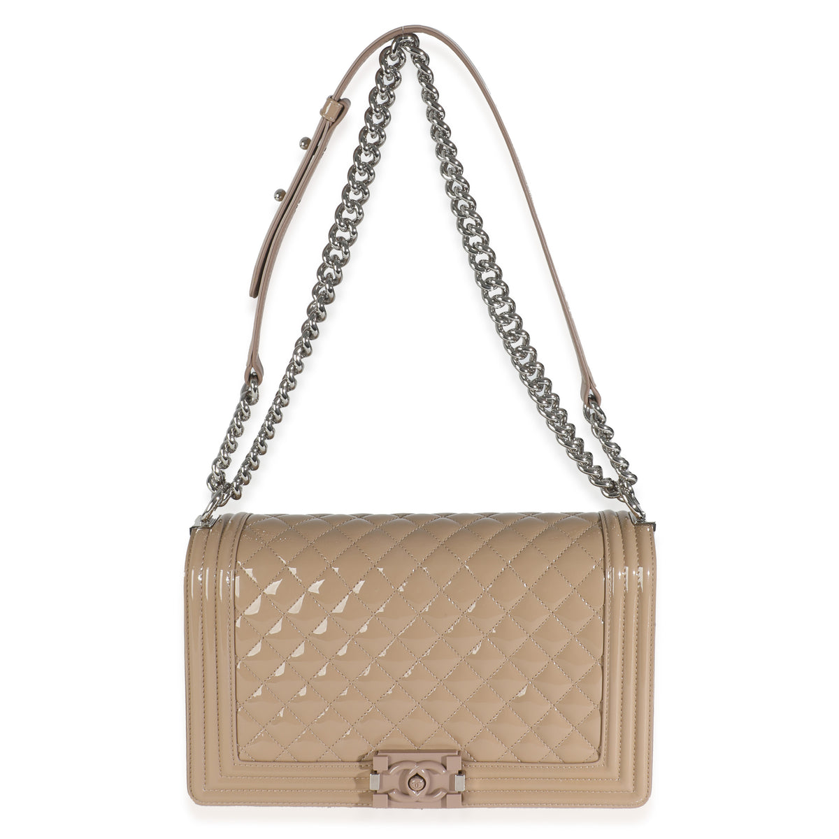 Beige Quilted Patent Plexi New Medium Boy Bag