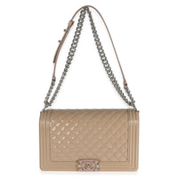 Beige Quilted Patent Plexi New Medium Boy Bag