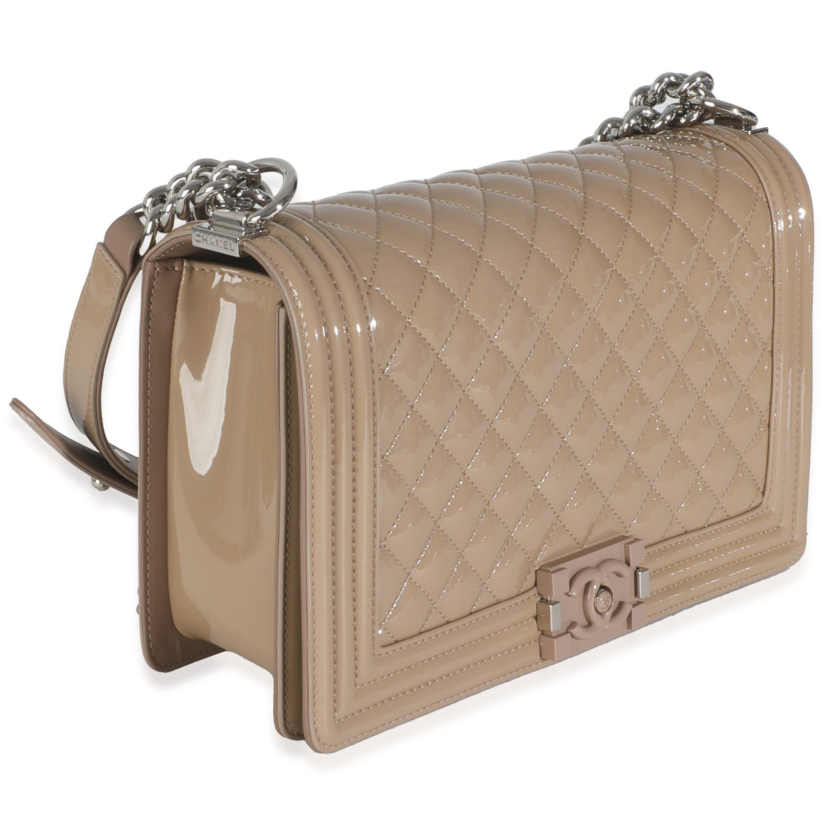 Beige Quilted Patent Plexi New Medium Boy Bag