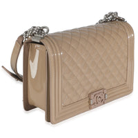 Beige Quilted Patent Plexi New Medium Boy Bag