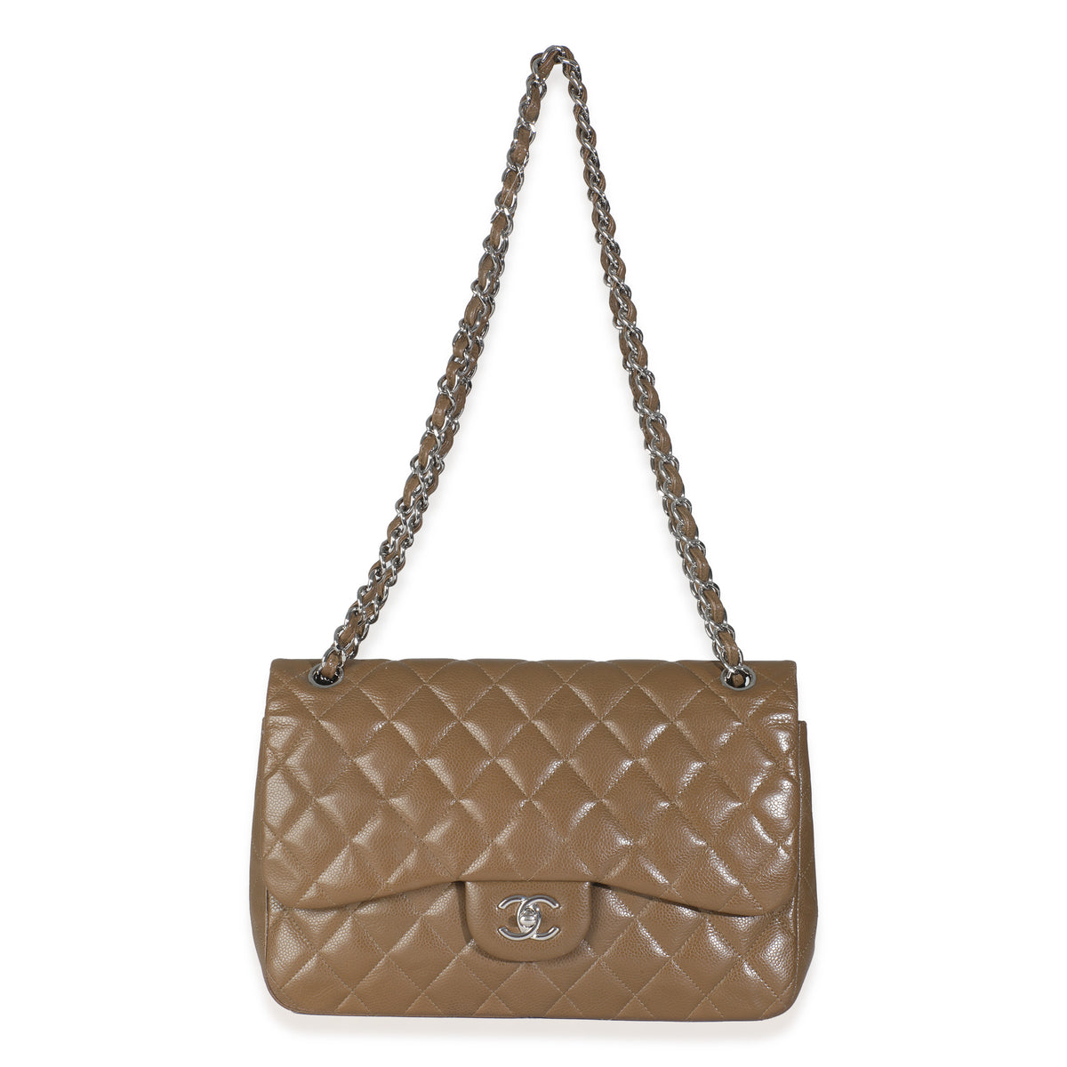 Khaki Quilted Caviar Jumbo Double Flap Handbag
