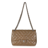 Khaki Quilted Caviar Jumbo Double Flap Handbag