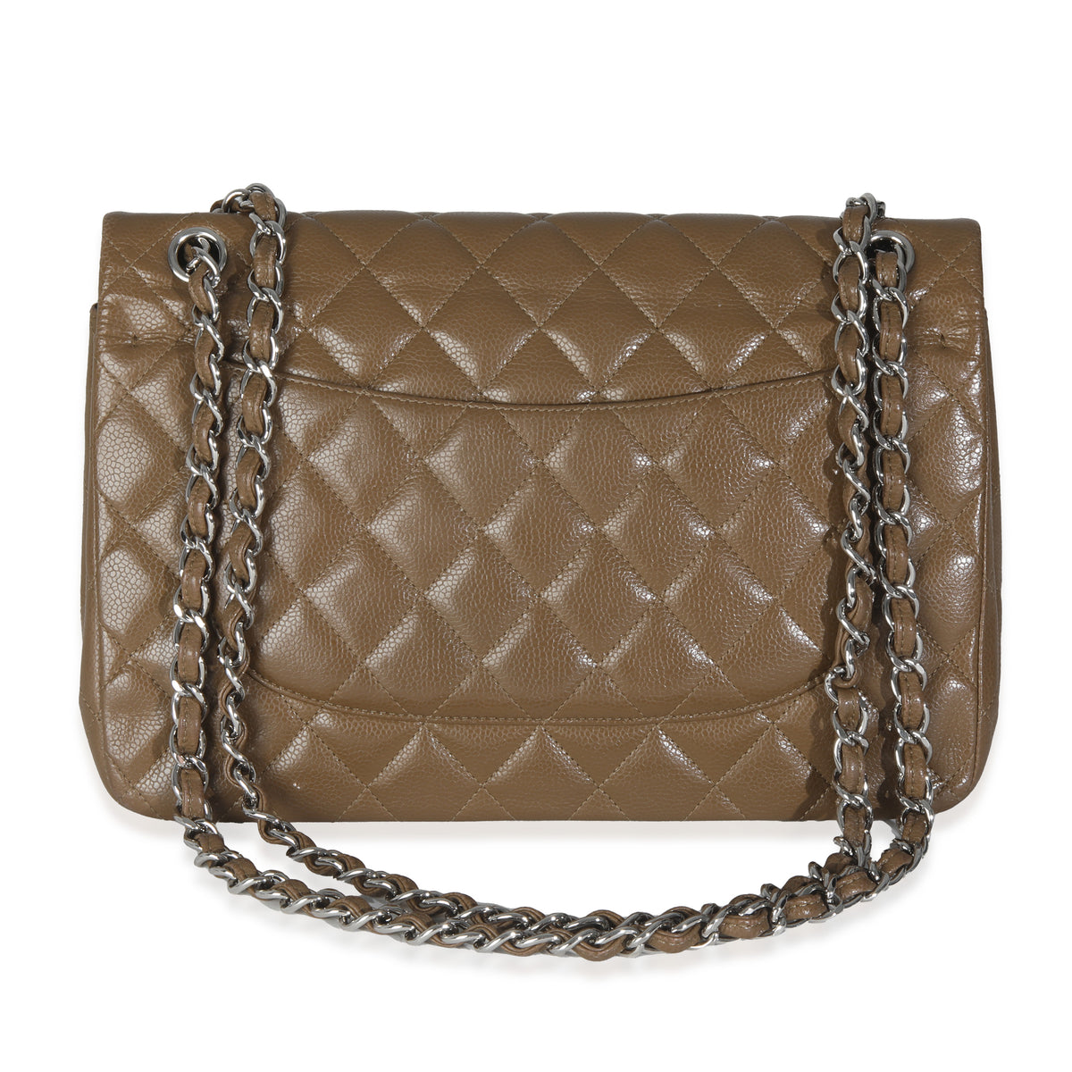 Khaki Quilted Caviar Jumbo Double Flap Handbag