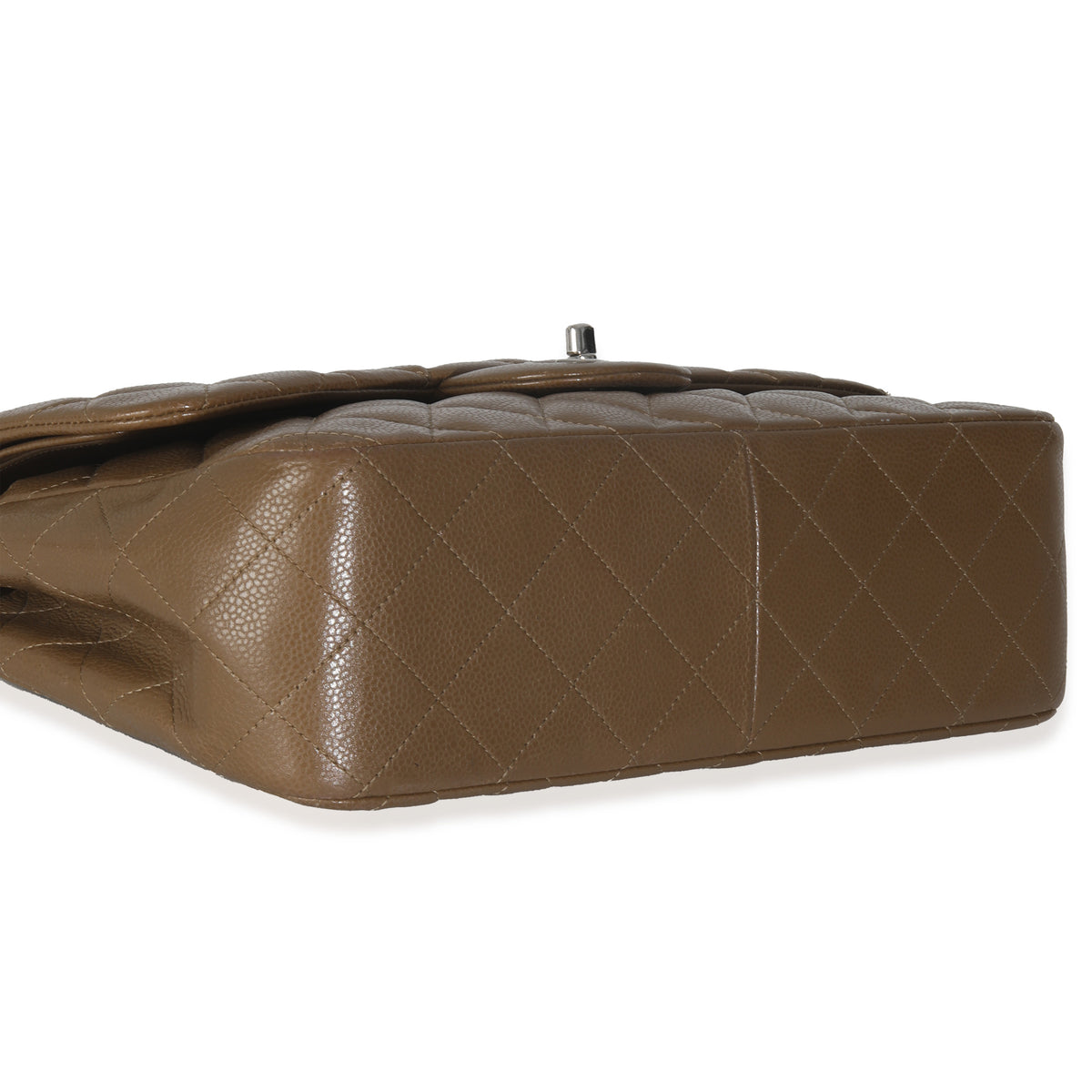 Khaki Quilted Caviar Jumbo Double Flap Handbag