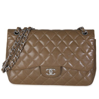 Khaki Quilted Caviar Jumbo Double Flap Handbag