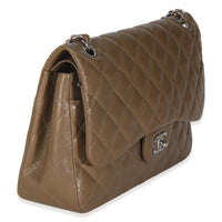 Khaki Quilted Caviar Jumbo Double Flap Handbag