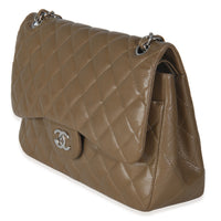 Khaki Quilted Caviar Jumbo Double Flap Handbag