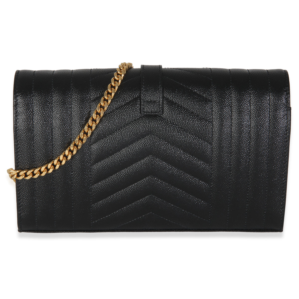 Black Grain De Poudre Matelasse Triquilt Monogram Chain Wallet