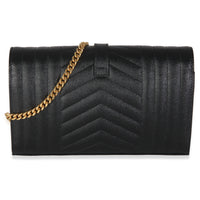 Black Grain De Poudre Matelasse Triquilt Monogram Chain Wallet