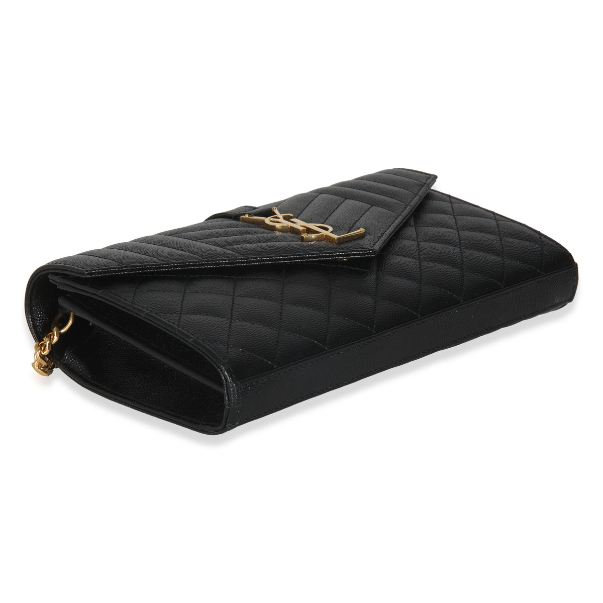Black Grain De Poudre Matelasse Triquilt Monogram Chain Wallet