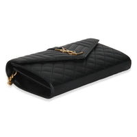 Black Grain De Poudre Matelasse Triquilt Monogram Chain Wallet