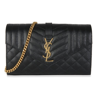 Black Grain De Poudre Matelasse Triquilt Monogram Chain Wallet