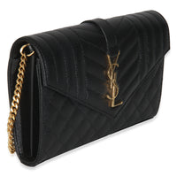 Black Grain De Poudre Matelasse Triquilt Monogram Chain Wallet