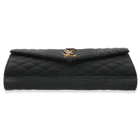 Black Grain De Poudre Matelasse Triquilt Monogram Chain Wallet