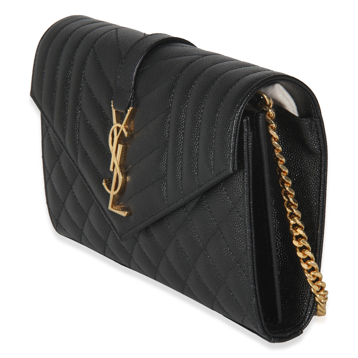 Black Grain De Poudre Matelasse Triquilt Monogram Chain Wallet