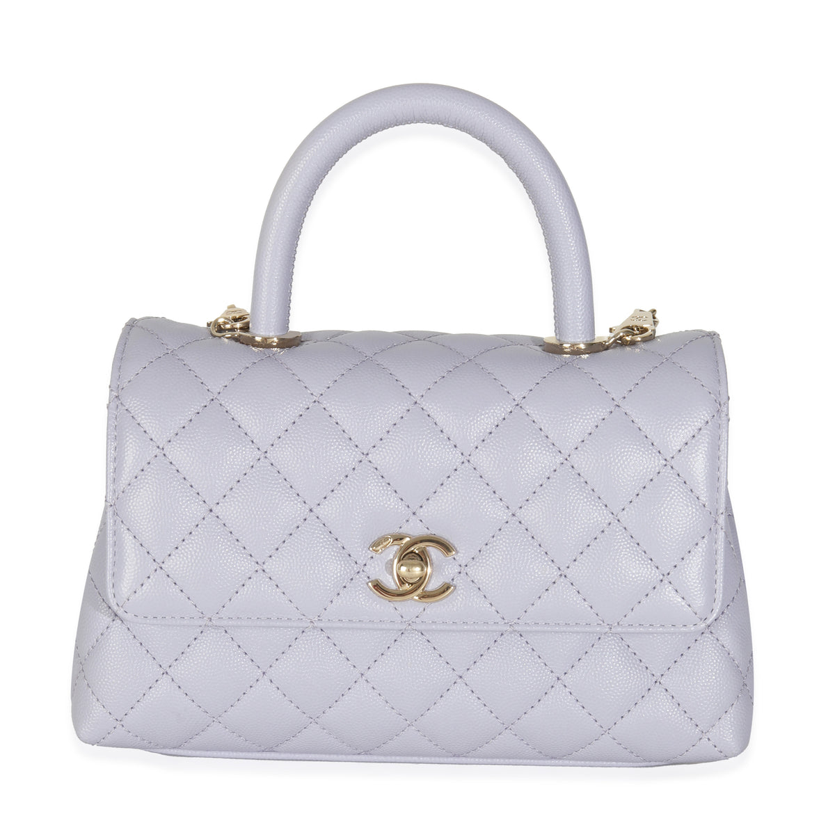 21K Purple Quilted Caviar Mini Coco Handle Flap Handbag