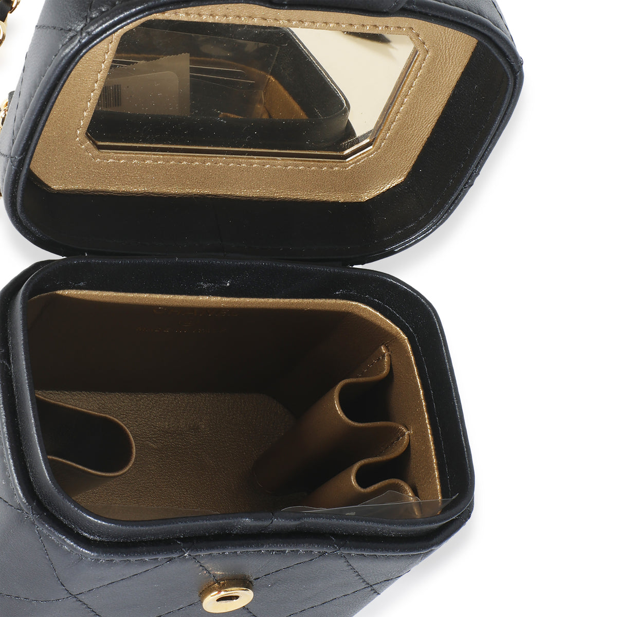 Black Quilted Lambskin Vanity Clutch With Chain