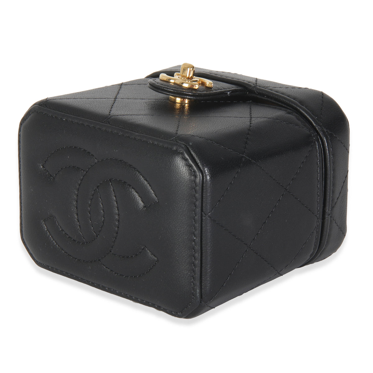 Black Quilted Lambskin Vanity Clutch With Chain