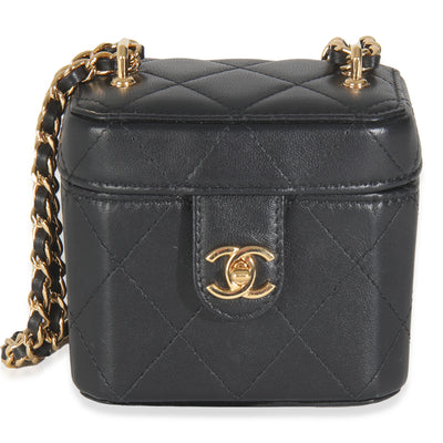 Black Quilted Lambskin Vanity Clutch With Chain