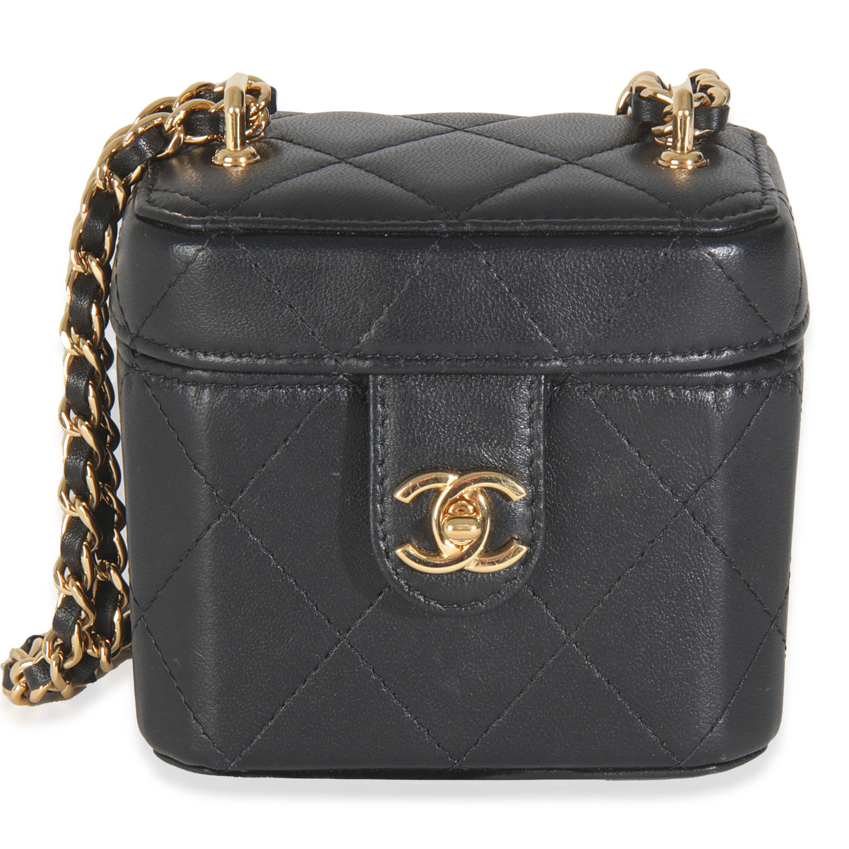Black Quilted Lambskin Vanity Clutch With Chain