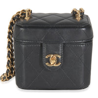 Black Quilted Lambskin Vanity Clutch With Chain