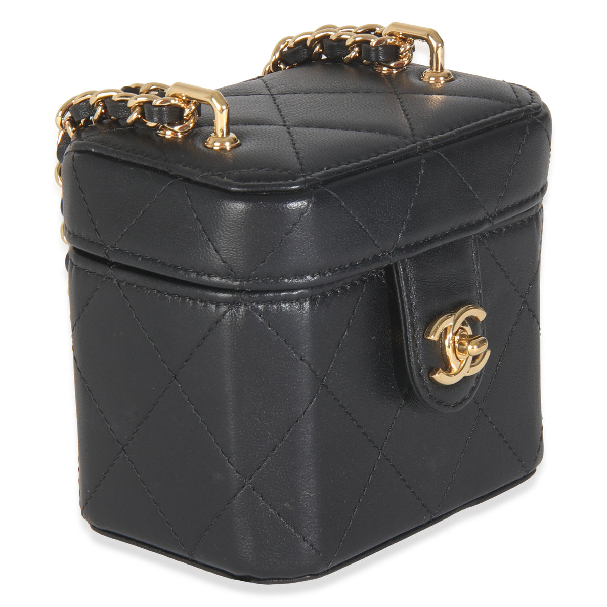 Black Quilted Lambskin Vanity Clutch With Chain