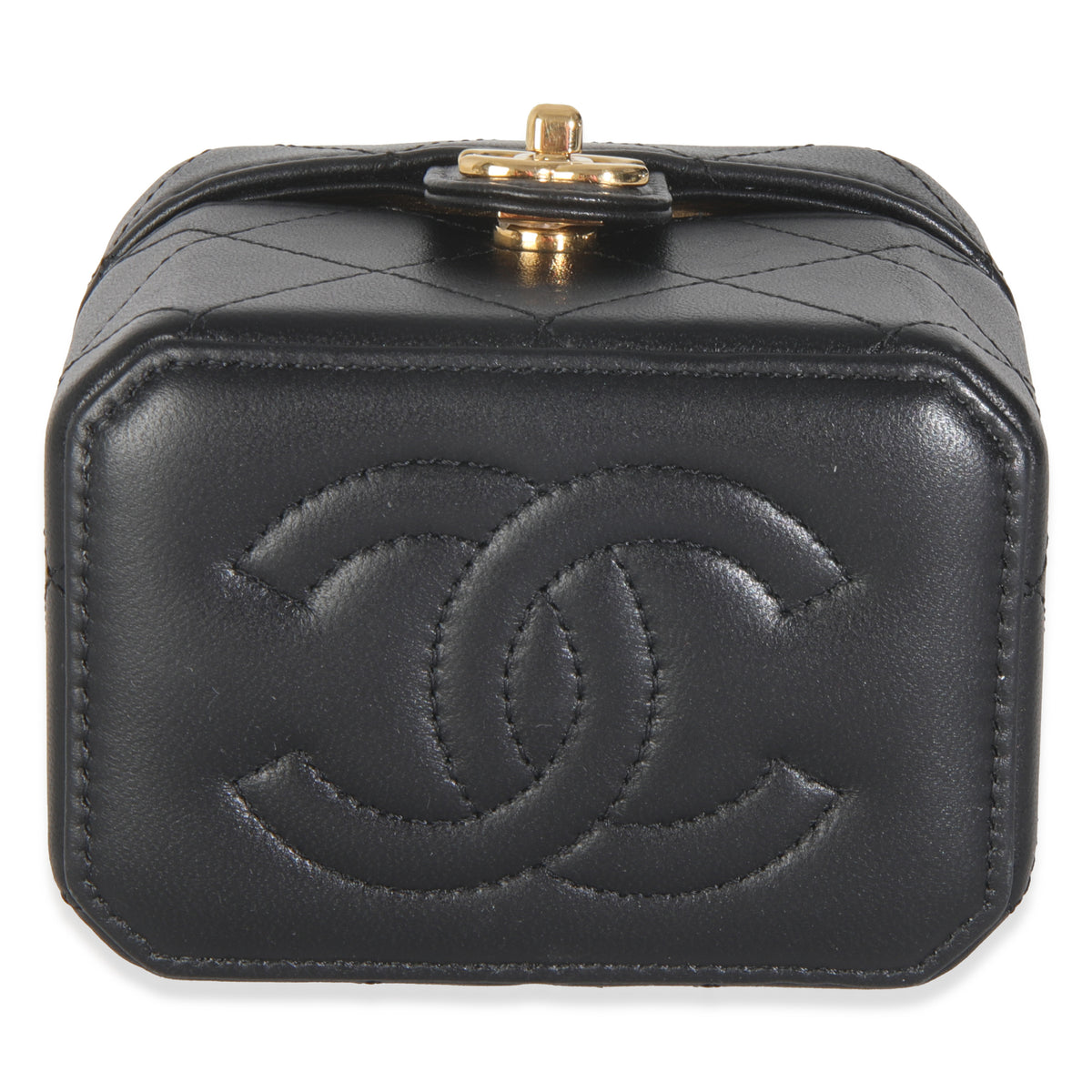 Black Quilted Lambskin Vanity Clutch With Chain