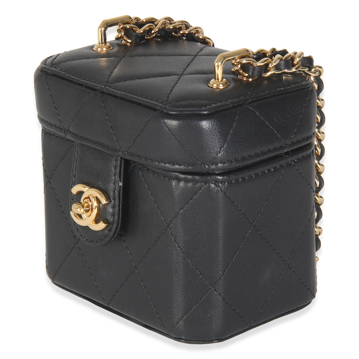 Black Quilted Lambskin Vanity Clutch With Chain