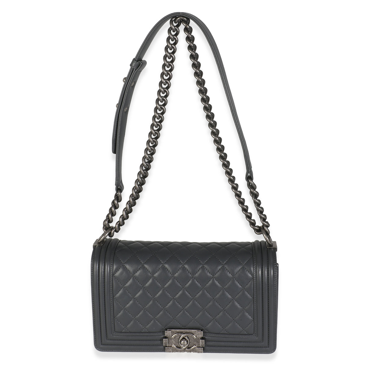 Dark Grey Quilted Lambskin Old Medium Boy Bag