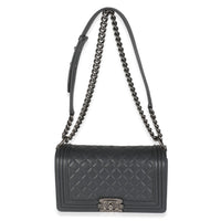 Dark Grey Quilted Lambskin Old Medium Boy Bag