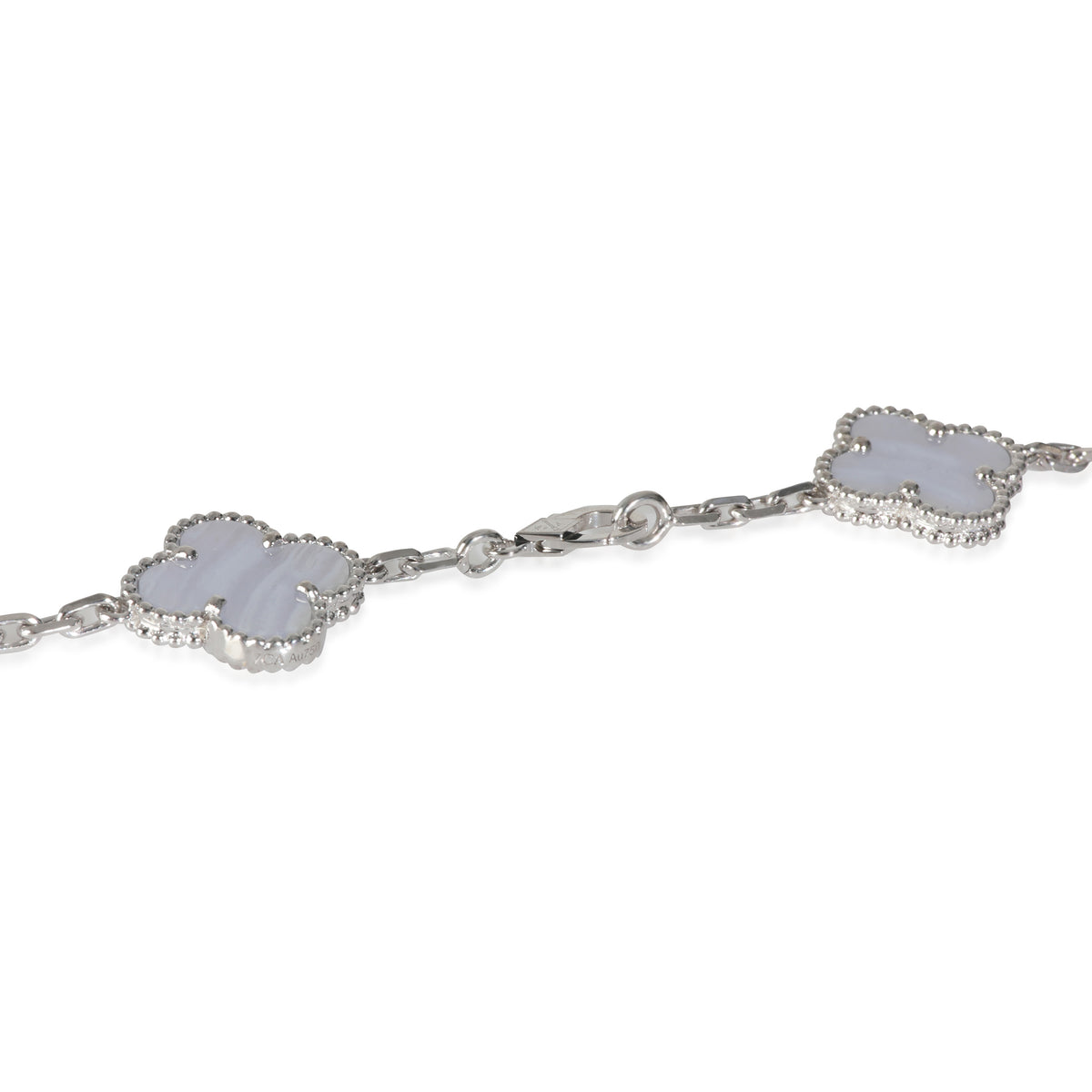 White Gold Chalcedony Vintage Alhambra 10 Station Necklace